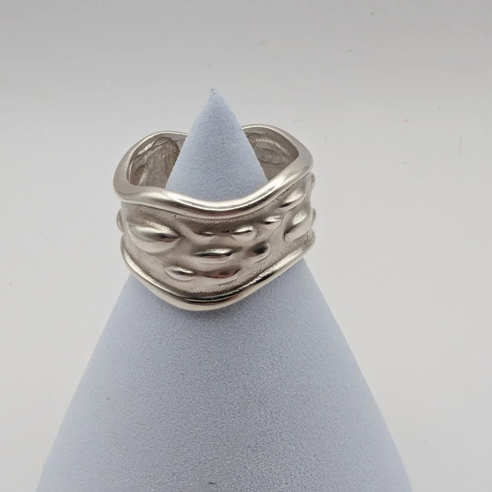 Taxco 925 Sterling Silver Wide Textured Organic Band Ring Size 6.5 6.4g